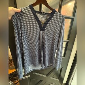 Jones New York Navy Patterned Long Sleeve Top